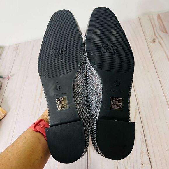 Stuart Weitzman Sleek Flat Gunmetal Silver Pewter Sparkle Glitter Flats NEW! Sz - Picture 7 of 12